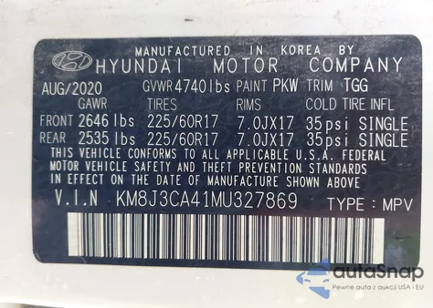 2021 Hyundai Tucson Value из США, поврежденный, VIN KM8J3CA41MU327869